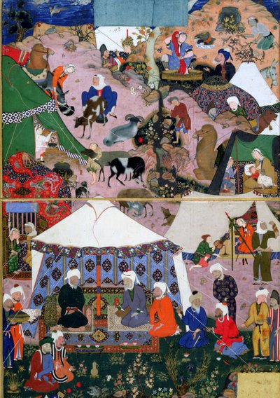 Nomadic Encampment, from a Khamsa (Quintet) by Nizami by Mir SayyidAli attr. to Mir SayyidAli attr. to